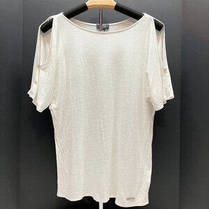 Jones New York Womens White‎ Shlub Cold Shoulder Short Sleeve Shirt Size S